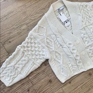 White Cream Chunky Cable Knit Cardigan with Buttons